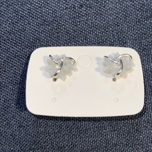 NIB Elegant Silver and White Leaf Earrings